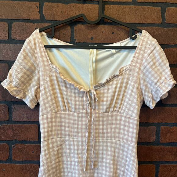 Bohme Beige Gingham Mini Dress - Ruffle Detail - Picture 4 of 11